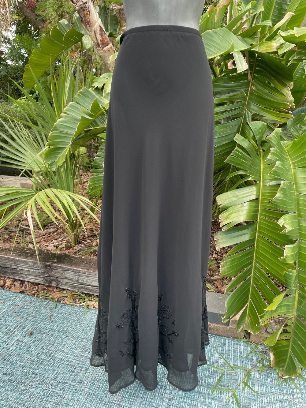 Black beaded, semi sheer maxi skirt
